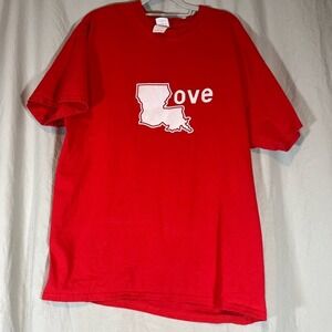 Gildan Heavy Cotton Red Louisiana Love State Glitter Graphic T-Shirt XL